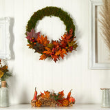 20"" Fall Maple Leaf And Berries Artificial Autumn Wreath