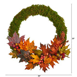 20"" Fall Maple Leaf And Berries Artificial Autumn Wreath