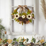 20"" Sunflower, Pumpkin And Dried Lotus Pod Fall Wreath W/Bow