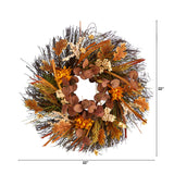 22" Autumn Dahlia And Berries Artificial Fall Wreath