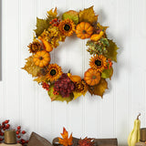 22" Autumn Sunflower, Hydrangea And Pumpkin Wreath