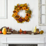 22" Autumn Sunflower, Hydrangea And Pumpkin Wreath