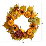 22" Autumn Sunflower, Hydrangea And Pumpkin Wreath