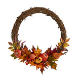 22" Pumpkin And Maple Autumn Wreath W/50 White LED Lights