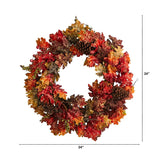 24" Autumn Maple, Berries And Pinecone Artificial Wreath