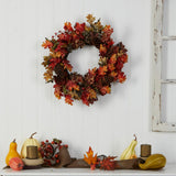 24" Autumn Maple, Berries And Pinecone Artificial Wreath