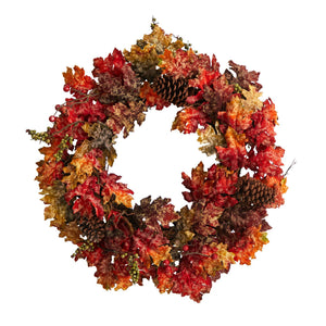 24" Autumn Maple, Berries And Pinecone Artificial Wreath