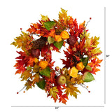 24" Autumn Maple Leaf And Berries Fall Artificial Wreath