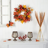 24" Autumn Pumpkin And Berries Artificial Fall Wreath