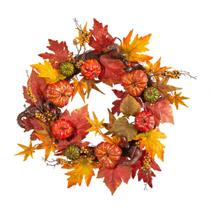 24" Autumn Pumpkin And Berries Artificial Fall Wreath