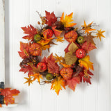 24" Autumn Pumpkin And Berries Artificial Fall Wreath