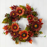 24" Autumn Sunflower, Pumpkin, Pinecone And Berries Wreath