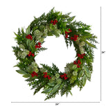 24" Cedar, Eucalyptus And Berries Christmas Wreath