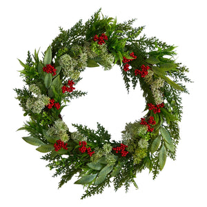 24" Cedar, Eucalyptus And Berries Christmas Wreath