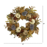 24" Fall Pumpkins, Pine Cones And Berries Artificial Wreath