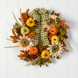 24" Fall Sunflower, Pumpkin Wreath With Decorative Ribbon