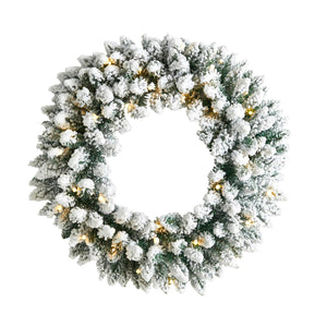 24" Flocked Christmas Wreath With 16"0 Tips And 35 Leds