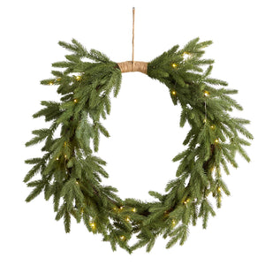 24"  Holiday Christmas Pre-Lit Cascading Pine Wreath