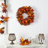 24" Maple Leaves, Pumpkin, Pinecone And Berries Wreath