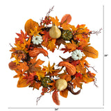 24" Pumpkin Gourd And Berries Artificial Fall Wreath