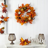 24" Pumpkin Gourd And Berries Artificial Fall Wreath