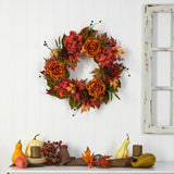 25" Fall Ranunculus, Hydrangea And Berries Autumn Wreath