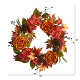 25" Fall Ranunculus, Hydrangea And Berries Autumn Wreath