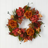 25" Fall Ranunculus, Hydrangea And Berries Autumn Wreath