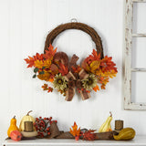 26" Fall Harvest Autumn Wreath With Twig Base And Bunny