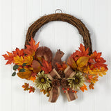 26" Fall Harvest Autumn Wreath With Twig Base And Bunny