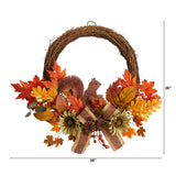 26" Fall Harvest Autumn Wreath With Twig Base And Bunny