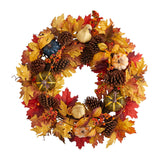 26" Fall Pumpkin, Gourd, Pinecone And Maple Leaf Wreath