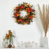 26" Persimmon And Pinecones Artificial Fall Wreath