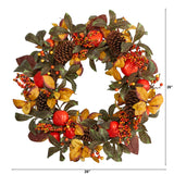 26" Persimmon And Pinecones Artificial Fall Wreath