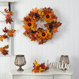 28" Maple Leaves, Sunflower And Pinecones Fall Wreath