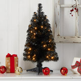 2' Black Artificial Christmas Tree Pre-Lighted With 35 LED Lights And 72 tips