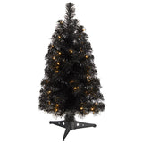 2' Black Artificial Christmas Tree Pre-Lighted With 35 LED Lights And 72 tips