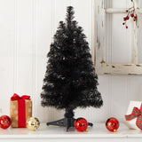 2' Black Artificial Christmas Tree Pre-Lighted With 35 LED Lights And 72 tips