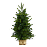 2' Christmas Tree Pre-Lighted With 35 Clear LED Lights In Decorative Basket