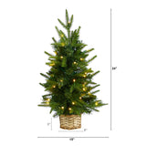 2' Christmas Tree Pre-Lighted With 35 Clear LED Lights In Decorative Basket