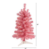 2' Pink Christmas Tree Pre-Lighted With 35 LED Lights And 72 Tips