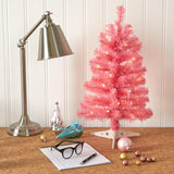 2' Pink Christmas Tree Pre-Lighted With 35 LED Lights And 72 Tips