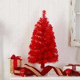 2' Red Artificial Christmas Tree With 35 LED Lights And 72