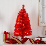 2' Red Artificial Christmas Tree With 35 LED Lights And 72