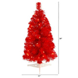 2' Red Artificial Christmas Tree With 35 LED Lights And 72