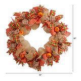 30" Halloween Pumpkin With Decorative Bows Artificial Wreath