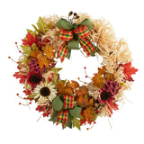 30" Harvest, Sunflower, Maple Leaves And Berries Wreath W/Bows