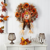 30" Scarecrow Wreath W/Sunflower, Pumpkin And Bows