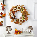 30" Sunflower, White Pumpkin And Berries Fall Wreath