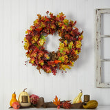 32" Autumn Oak Leaf, Berries And Pumpkin Autumn Wreath